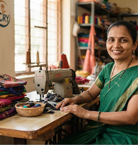 Sunita Jadhav working at her sewing machine